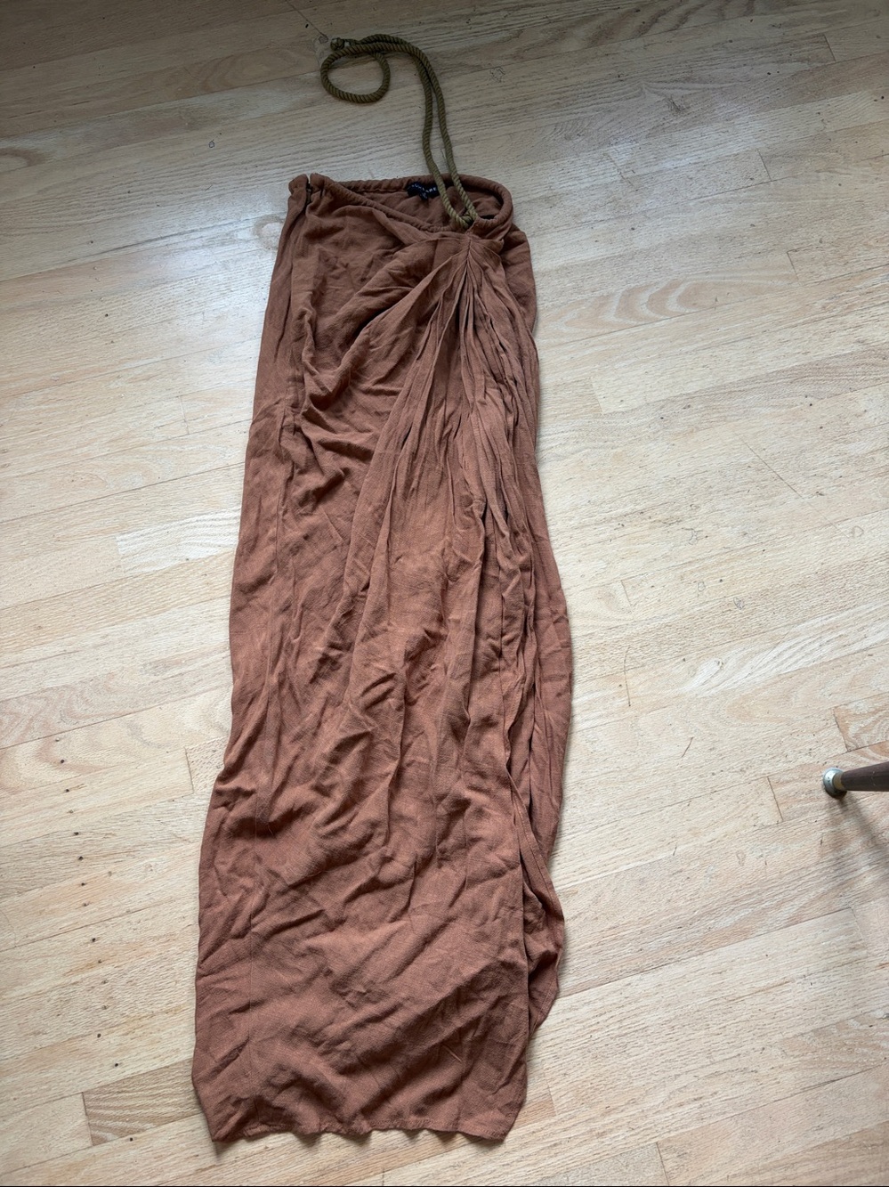 J Lux Label Ruched cotton linen dress rope accent size small